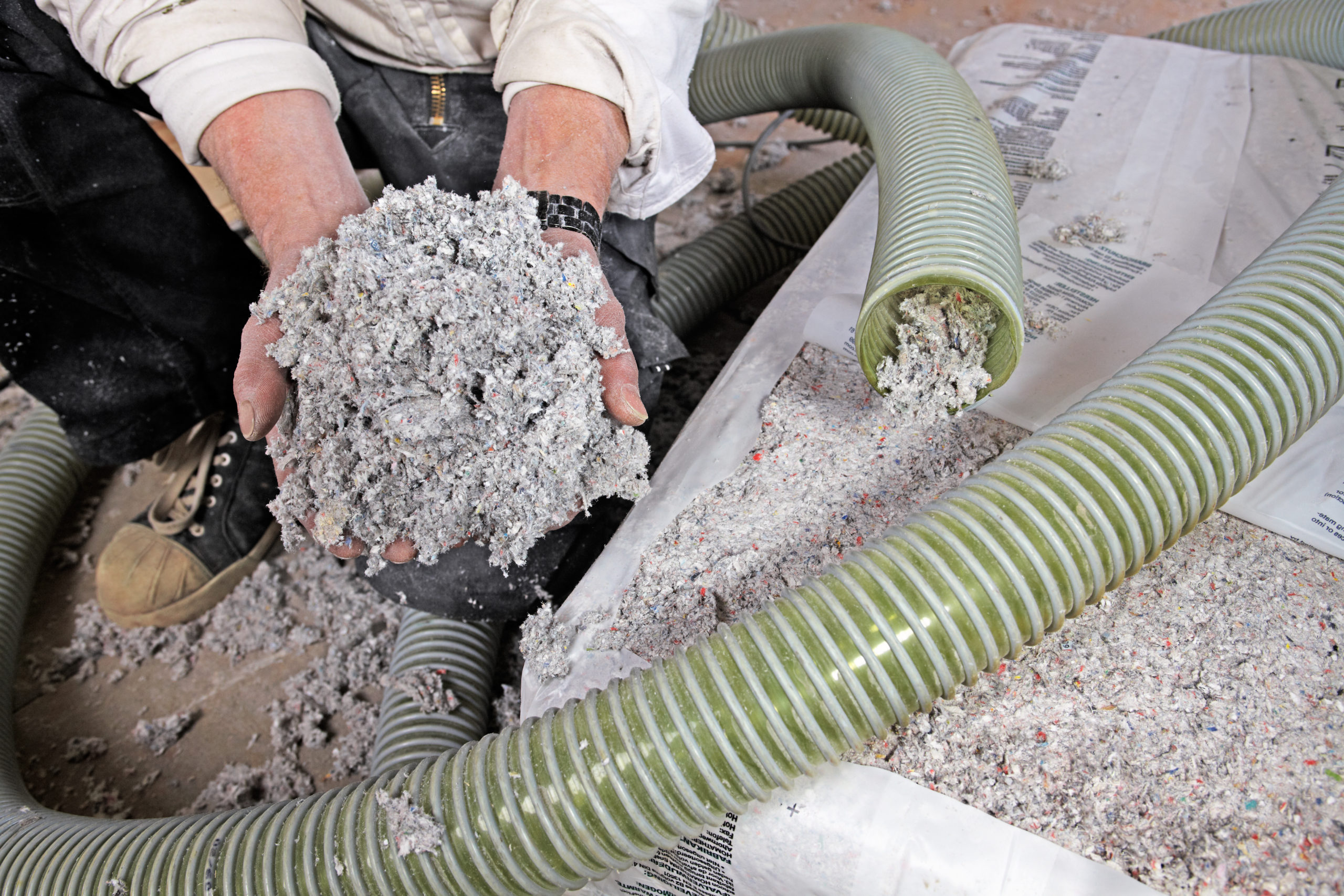 installing dry cellulose fiber blown-in insulation